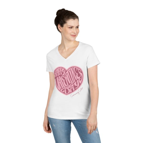 2024 - Happy Valentine's Day Ladies V--Neck T-Shirt - Image 3