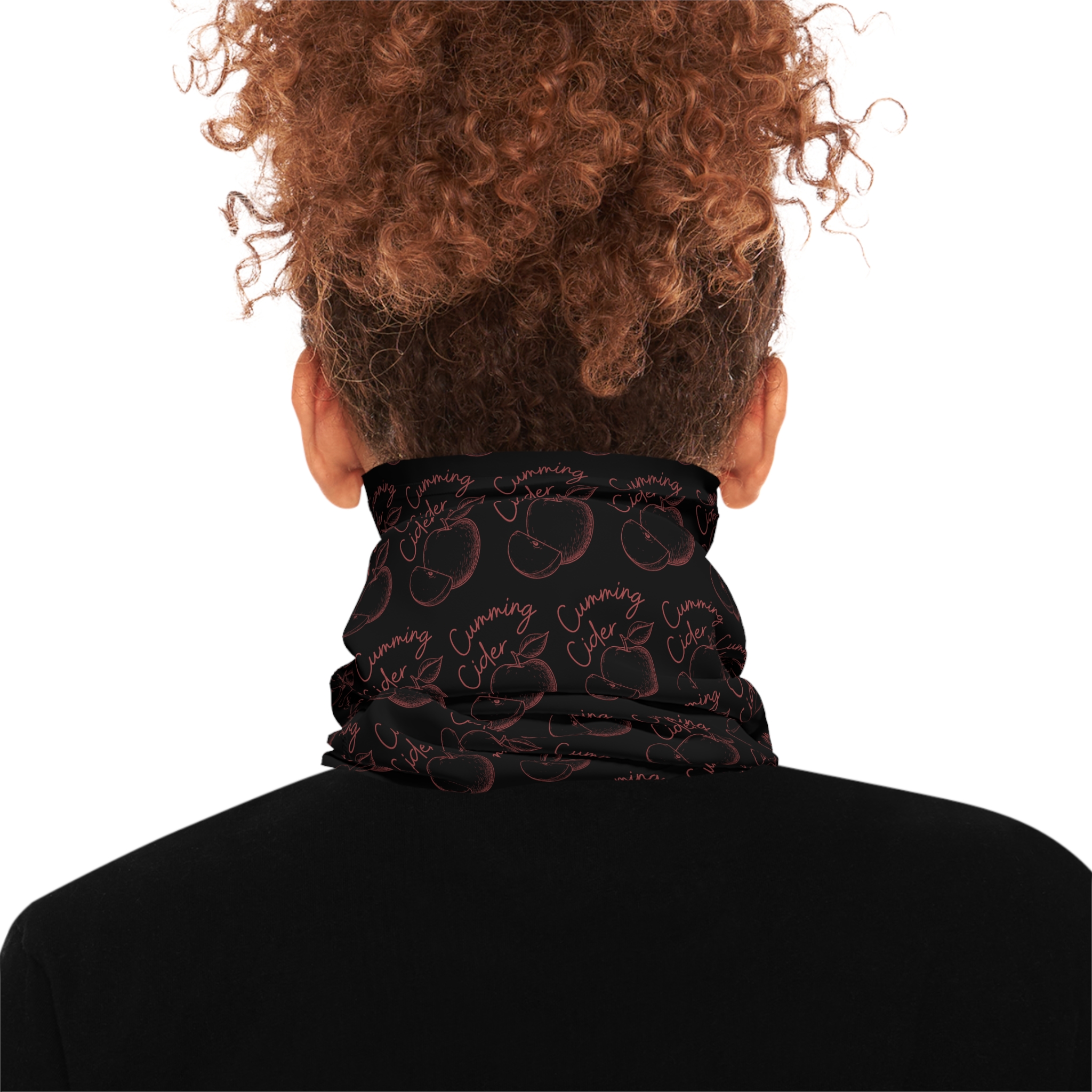 2025 - Apple Slice Pattern - Black Cozy Autumn-Themed Neck Gaiter with Apples and Waffles Design - Image 4
